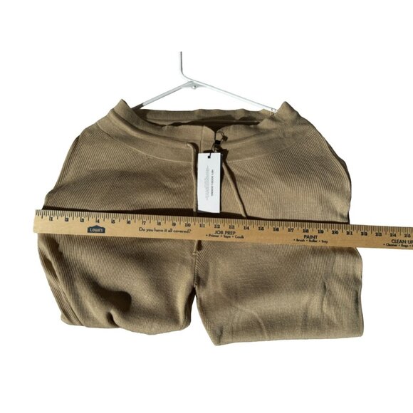 NWT Nasty Gal Womens Ribbed Knit Joggers With Drawstring Waist Beige Size L - Picture 9 of 11